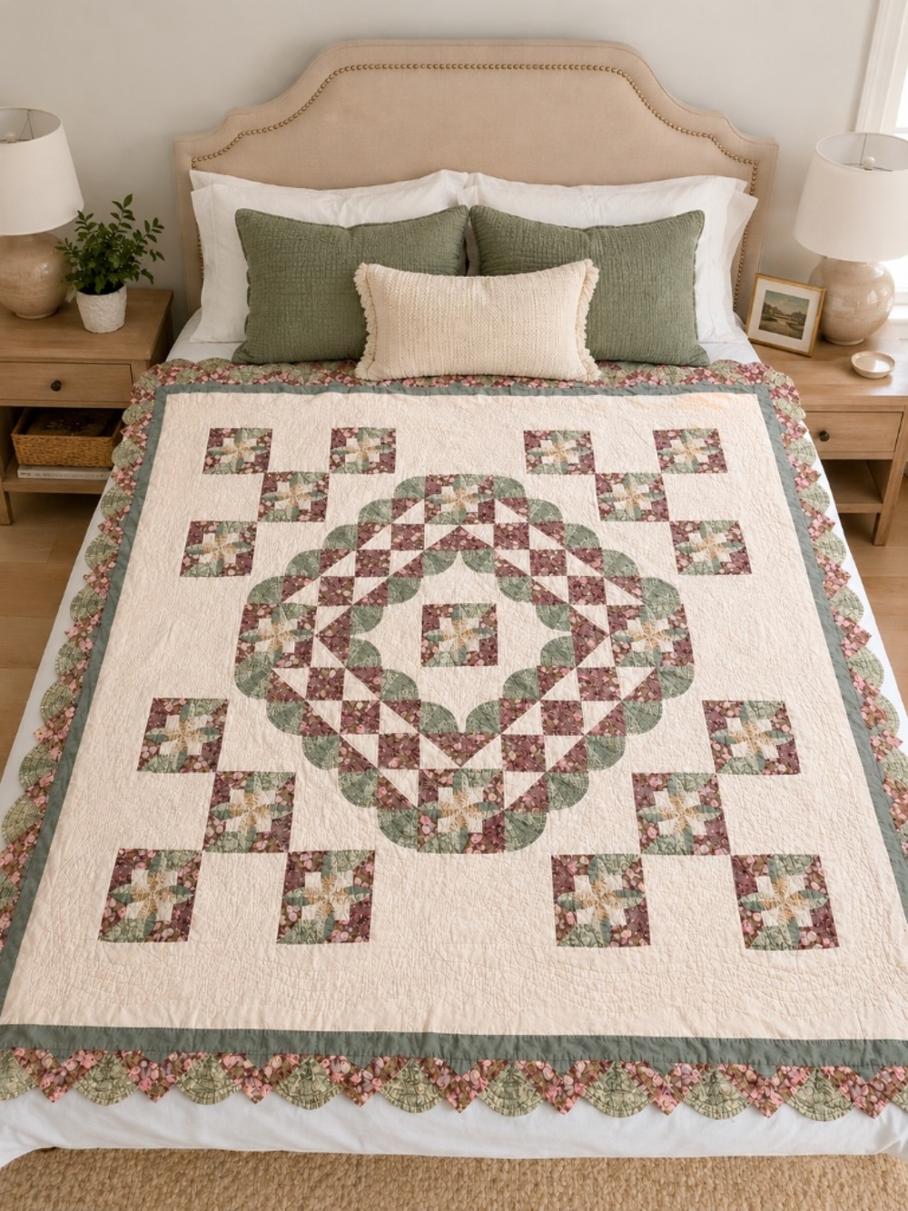 Vintage Handmade Floral Patchwork Quilt Blanket Cottagecore Shabby Chic